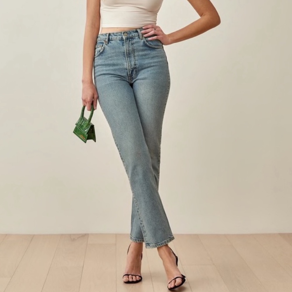Reformation Liza Ultra High Raise Straight Jeans in Aden